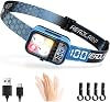 DARKDAWN Headlamp Rechargeable LED, 5 Modes USB C Headband Flashlight with Motion Sensor,Digital Power Display,UpDown Adjustable, for Camping, Car Repairing,1PCS