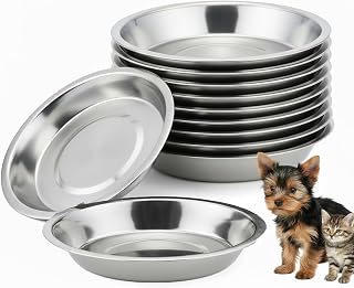 8 Pcs Stainless Steel Cat Bowls 6.4 Inch Shallow Wide Food Bowls, Whisker Relief Cat Water Dish for Kitten Puppy Small Dog (8 Pcs)