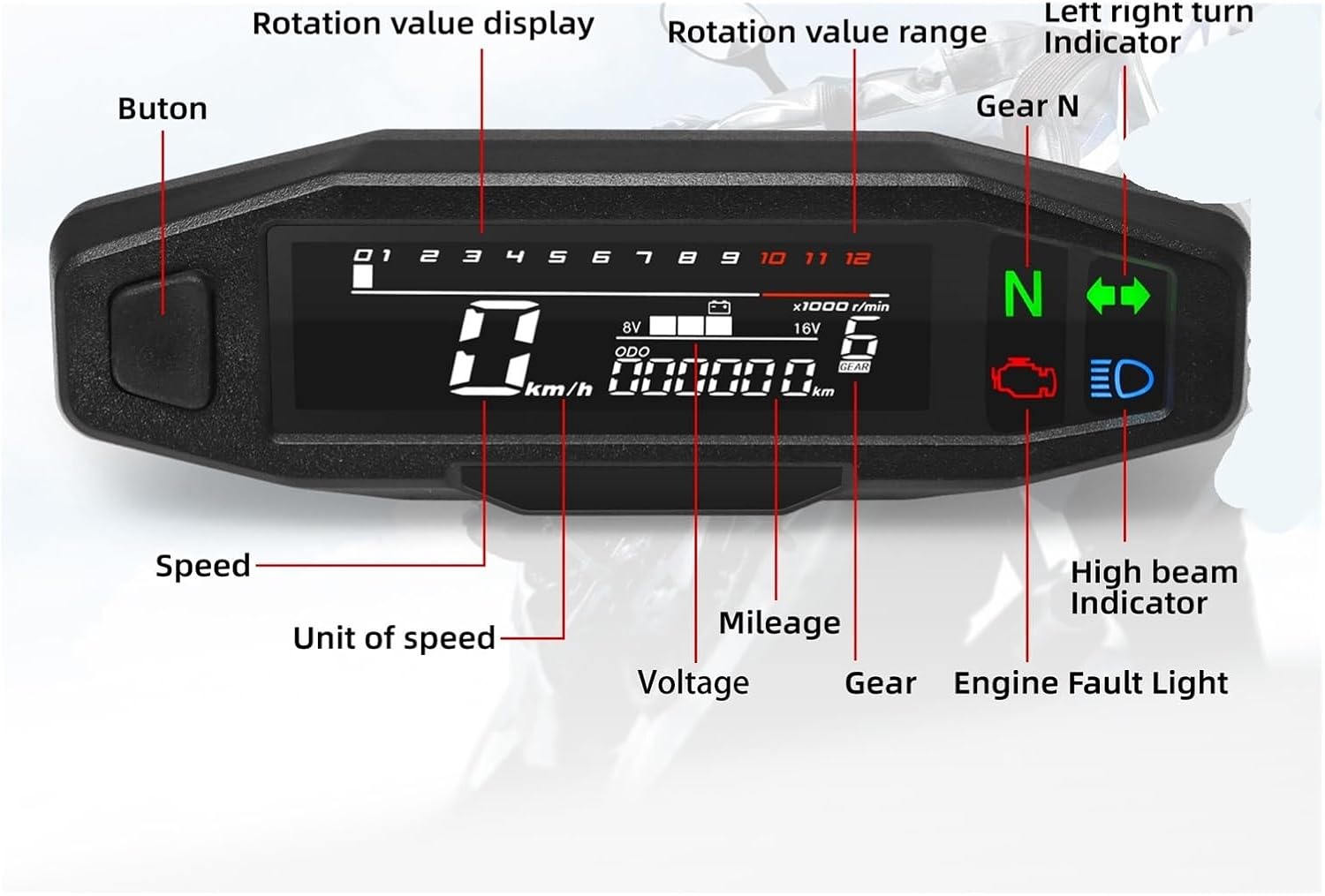 Motorcycle Speedometer Odometer Gauge 12V Universal Motorcycle Tachometer Tachometer Panel Dual Tachometer Odometer Instrument Panel