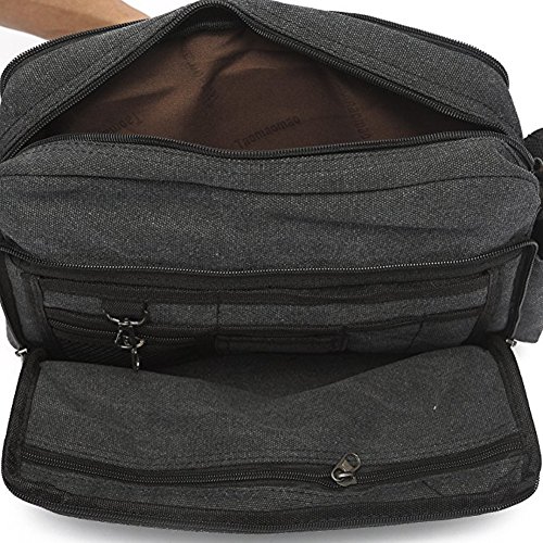 Topfox Men's Multifunctional Canvas Messenger Handbag Outdoor Sports Over Shoulder Crossbody Side Bag (Black) - Thumbnail 3