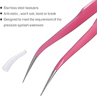 Vista 4 de Hotop 2 Piezas Pinzas de punta recta y curva para extensiones de pestañas, Herramientas de aplicación de pestañas postizas de acero inoxidable rosa.