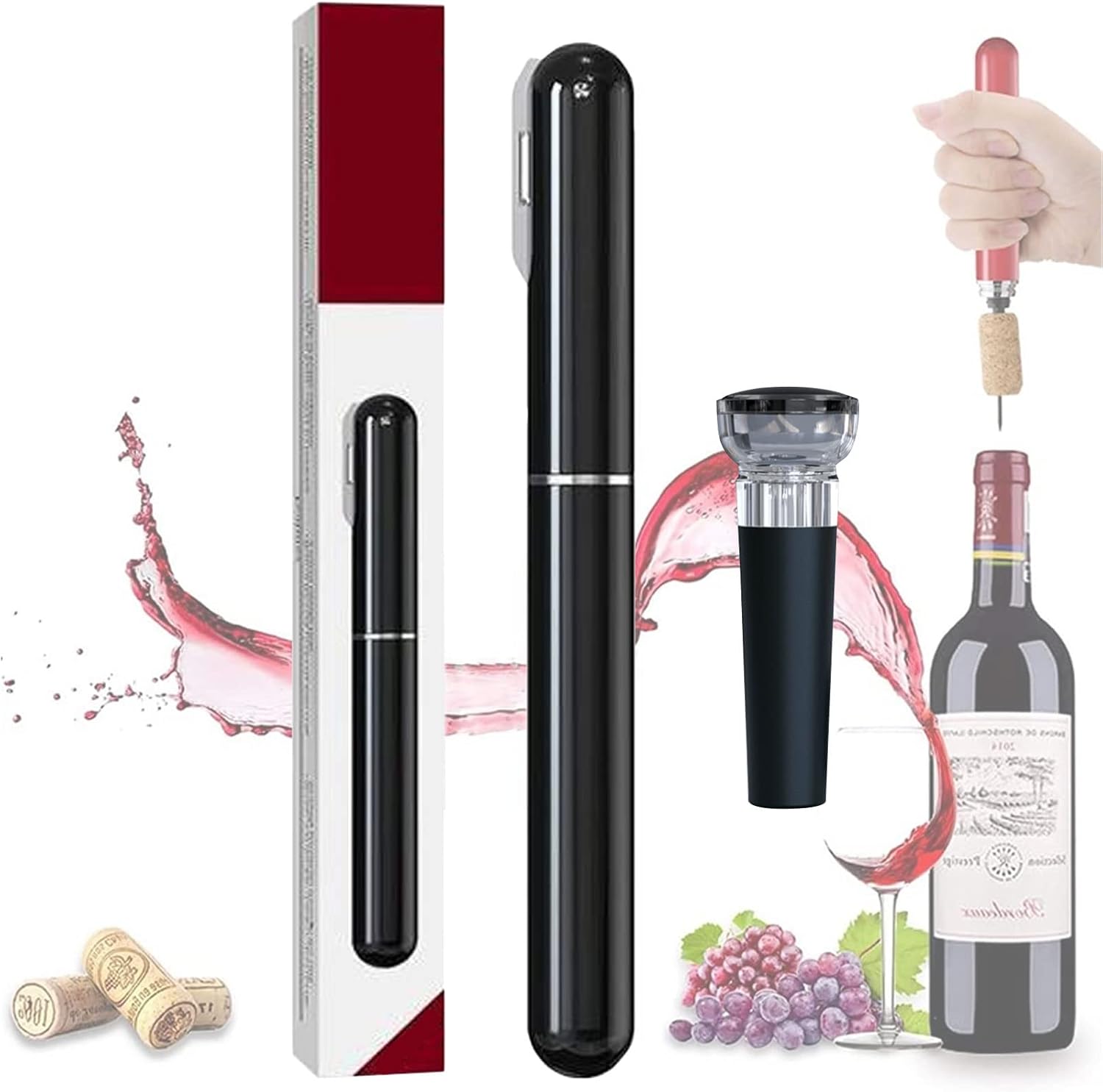 Air Pressure Pump Bottle Opener, Wine Opener Wine Pump Easy Cork Remover Corkscrew, Travel Portable Air Pressure Pump Wine Bottle Opener for Restaurant, Party, Wine Lovers,Black