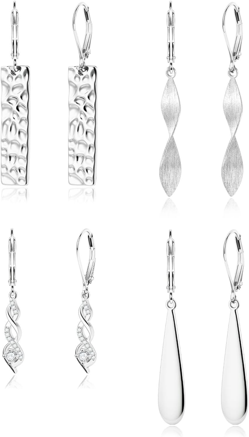 Silver Long Drop Dangle Earrings for Women Teardrop CZ Hanging Leverback Earrings Dangling Hypoallergenic Lightweight Cubic Zirconia Earring for Jewelry Gifts