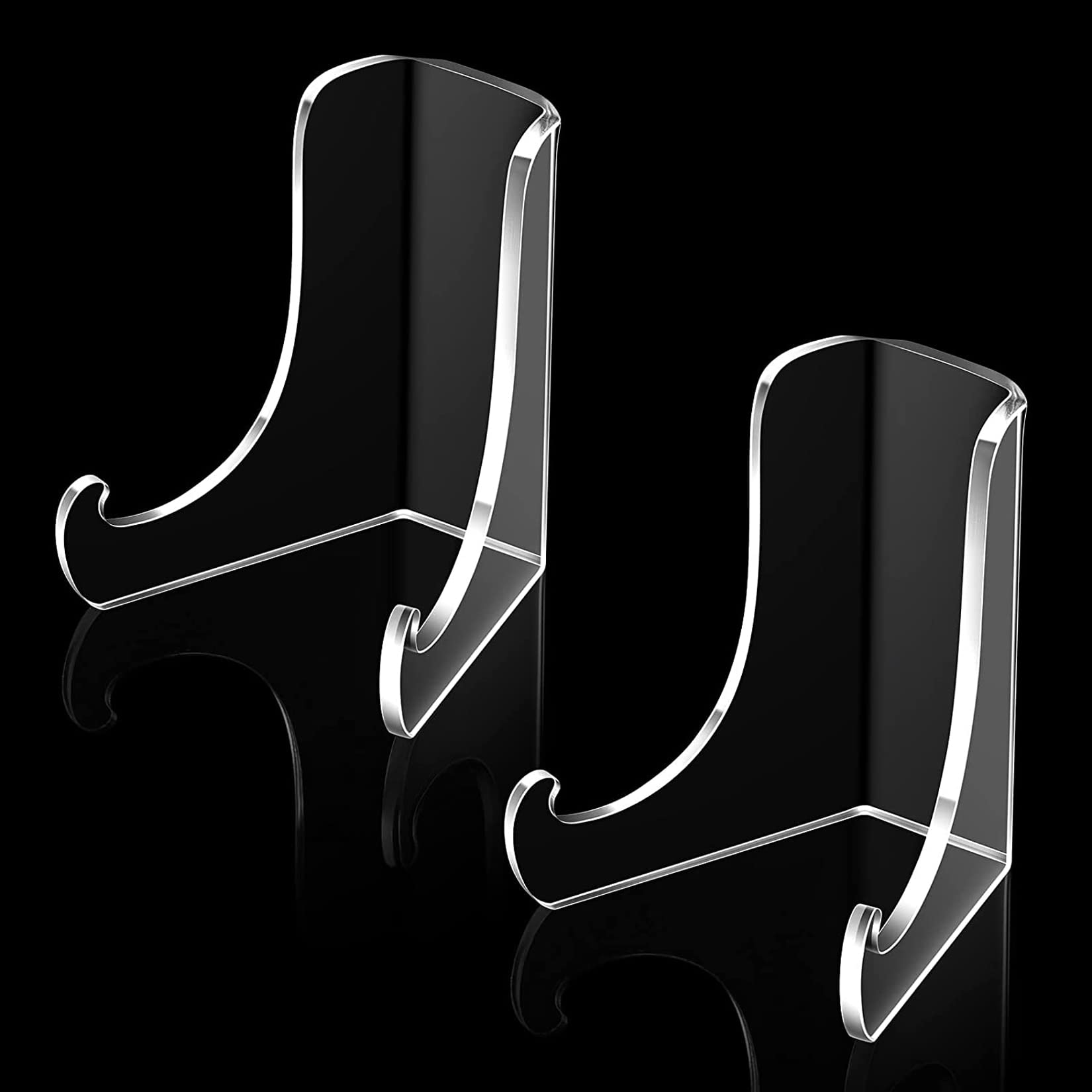 Siyara Acrylic Clear Transparent Display Easel Stand with Deep Support Shelves – Tabletop Holder for Plates, Plaques, Books, Photo Frames & Signs – Sturdy Desk Organizer for Home - Pack of 4