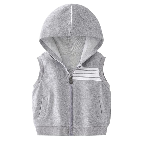 Hopscotch Boys Cotton Sleeveless Printed Jacket in Gray Color