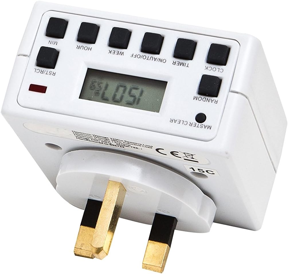 SOCKIT Electronic Compact Energy-Saving Plug-in Power Supply with LCD Display 12/48 Hour 1 Day programmable Setting (1Pack), White