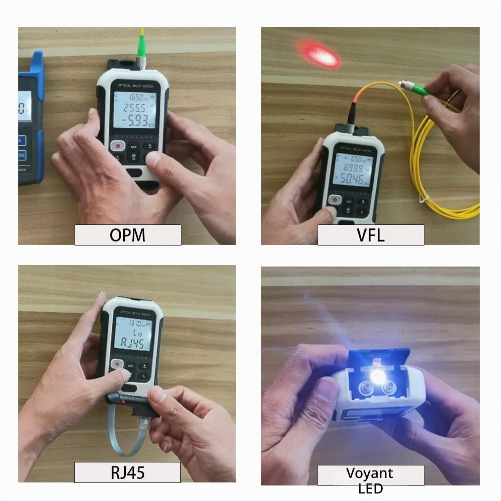 TM570 Testeur fibre optique 3 en 1 alimenté par batterie rechargeable, Power meter fibre optique avec localisateur de défaut visuel OPM VFL et traqueur de câble RJ45