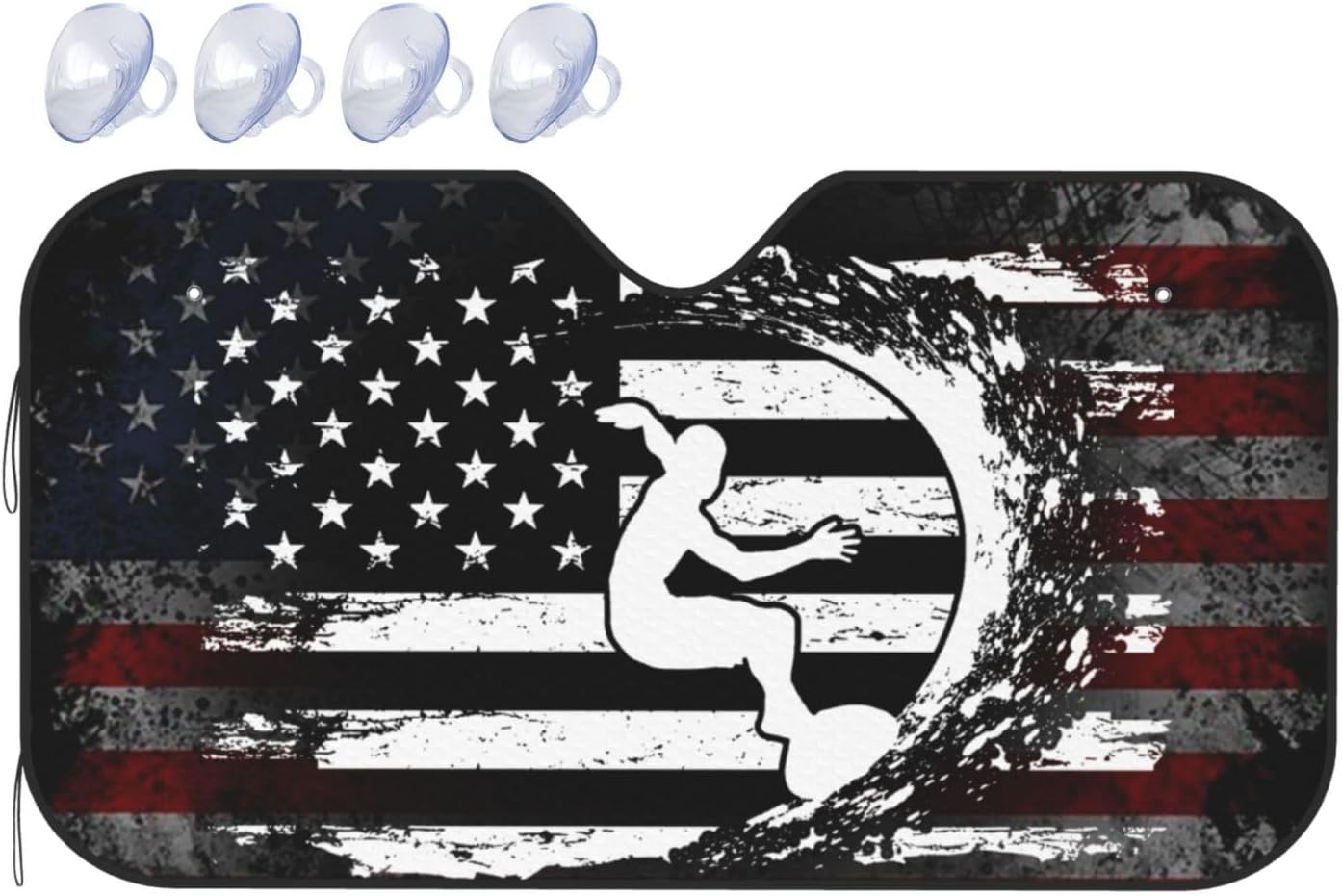 Surfing American Flag Foldable Car Windshield Sunshade Blocks Heat and Sun Glare Uv Rays