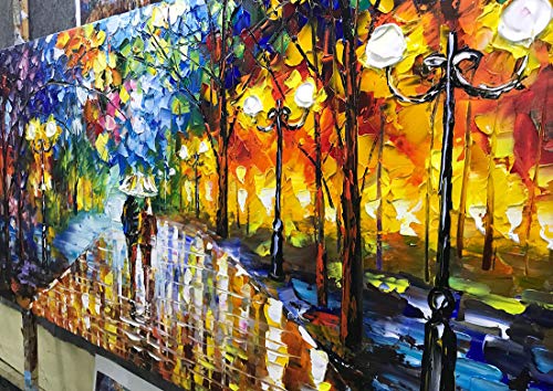 V-inspire Art, 24X48 inch Modern Abstract Canvas Oil Paintings Wall Art Rain Night Street View Hand Painted Acrylic Art Wood Frame Painting Living Room Bedroom Office Decoration Ready for Hanging - Thumbnail 3