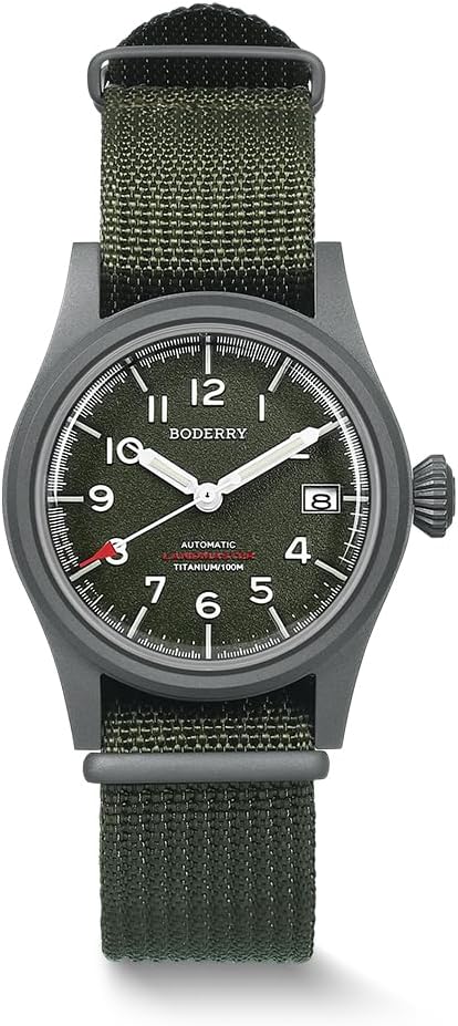 Men's 38mm Titanium Watch, Automatic, Military, Day/Date Function, 100M Waterproof, Nylon Strap, Japanese NH35 Movement, Screw-Down Crown — LANDMASTER