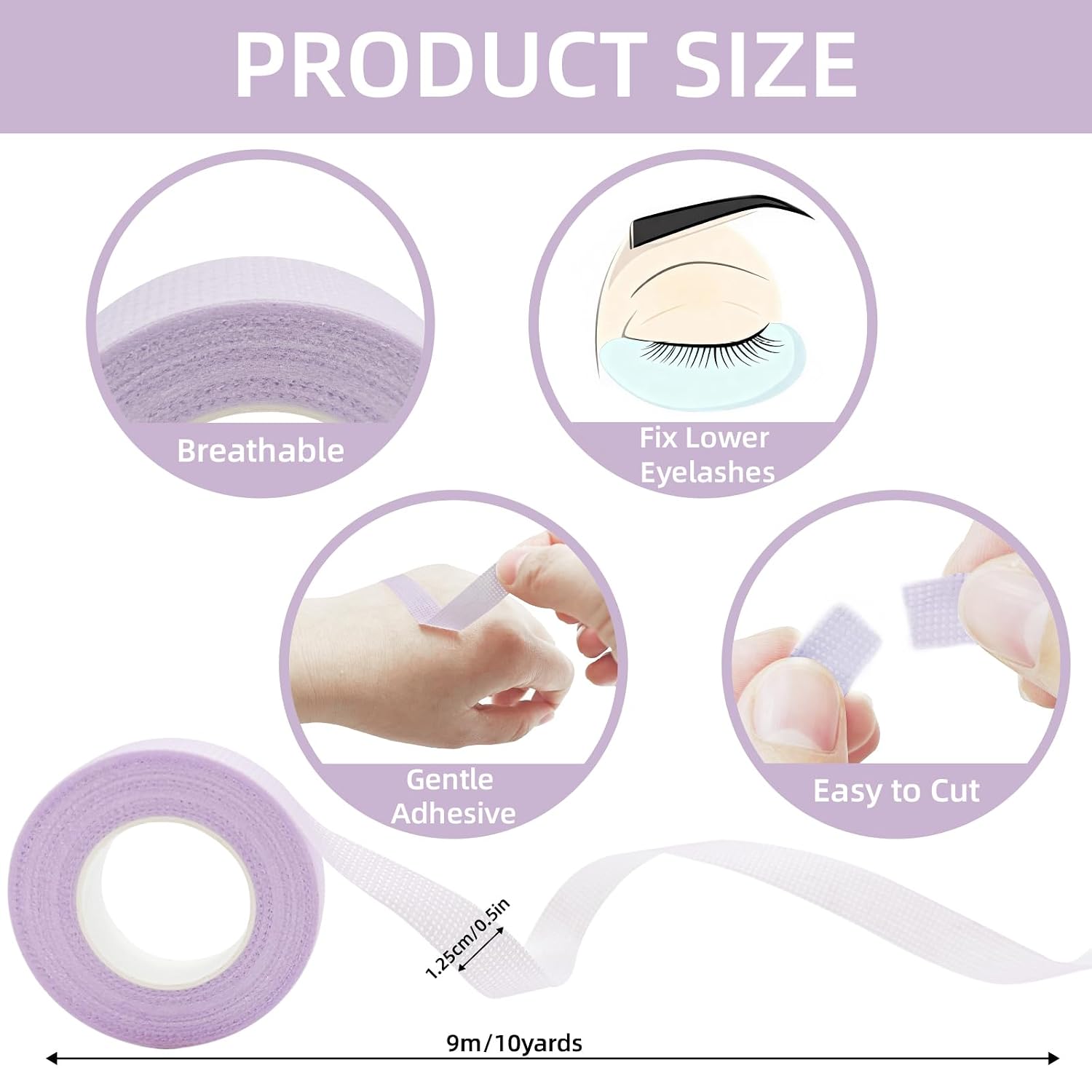 20 Rolls Eyelash Tape for Lash Extensions, Micropore Fabric Adhesive Lash Tape for Lash Lift & Makeup, 9m/10 Yard Per Roll (Purple, Pink, Green, Blue, White)