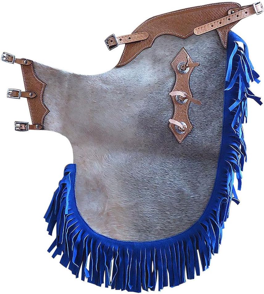 HILASON Western Pro Rodeo Bronc Bull Riding Genuine Leather Chinks Natural Hair | Handmade for Adults Hand Tooled Adult