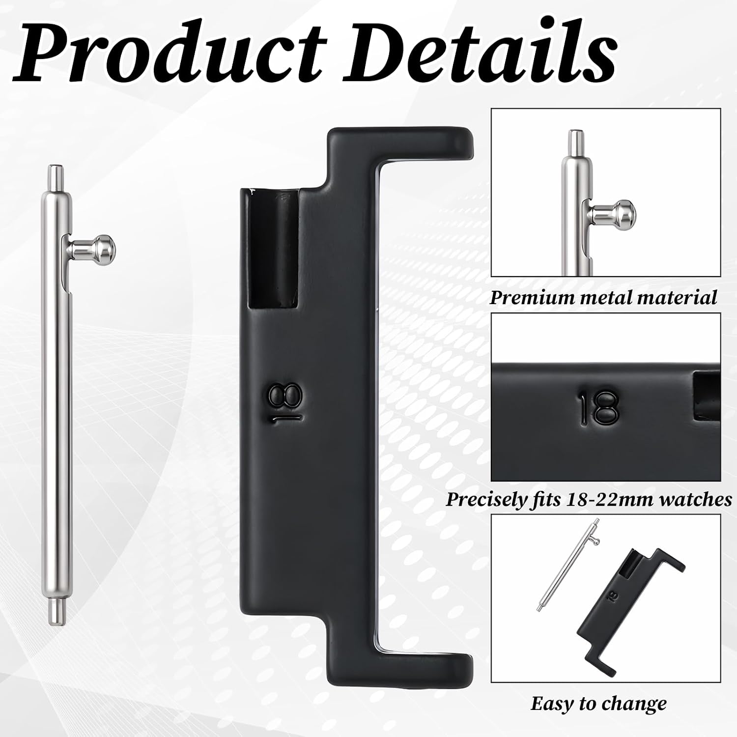 18mm to 20mm Watch Band Adapter, Metal Watch Band Adapter Universal Black Connector Adapters Strap for Changing to Your Favorite Watches Bands