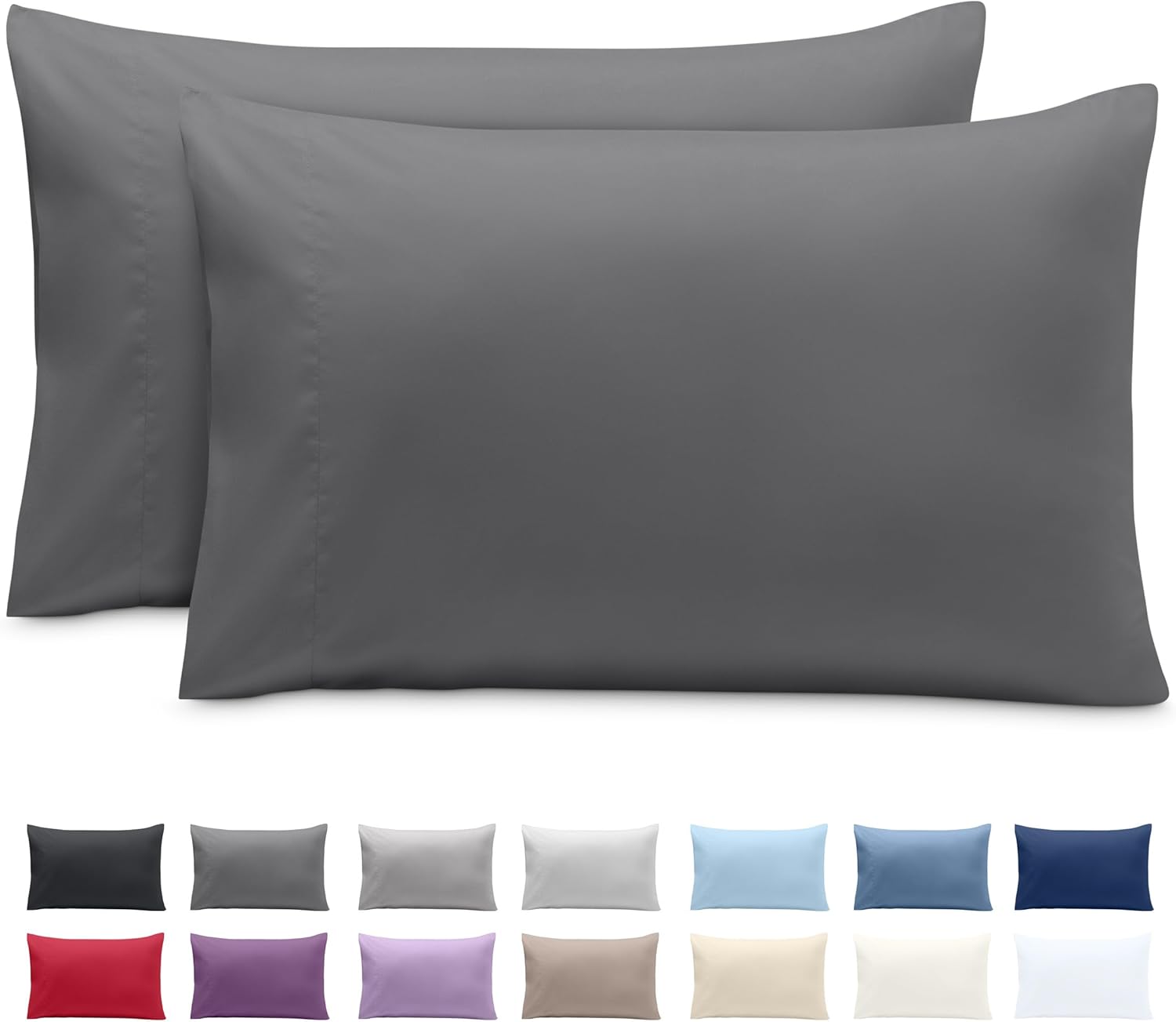 Bare Home Cooling Microfiber Pillowcases Queen Grey 2-Pack