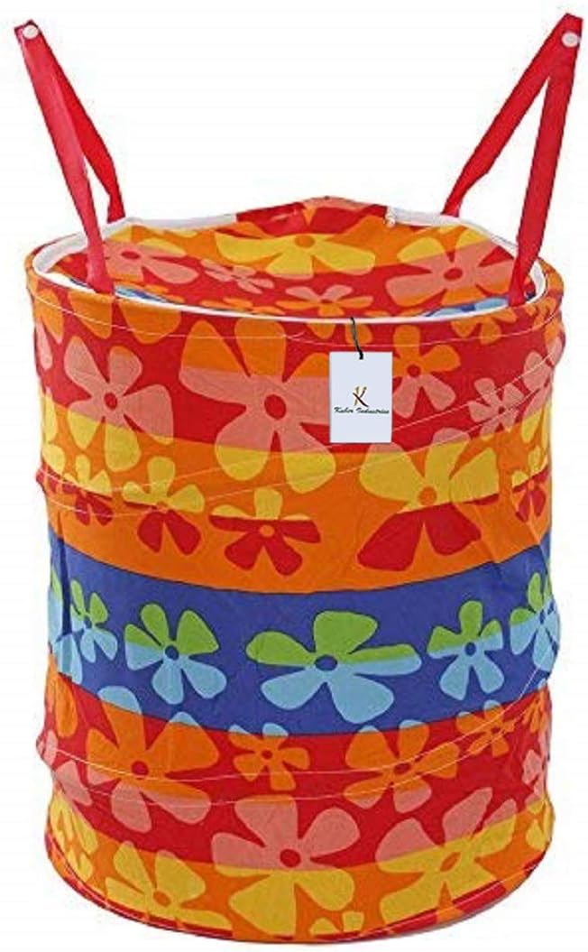 Kuber Industries Round Foldable Cotton Laundary Basket, 30 litres (KI4984)