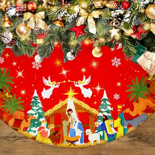 HOWAF Gonna Albero di Natale con Presepe di Natale, Gonna per Albero di Natale Presepe Completo Gonne Albero di Natale, Tappeto Albero di Natale per Decorazioni Albero di Natale Decorazioni Natalizie