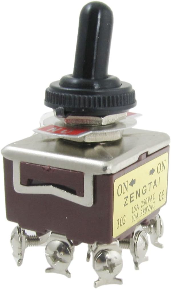 uxcell® On/On 2 Position 3PDT Toggle Switch with Waterproof Cap, AC, 250V, 15 Amp, 380V, 10 Amp