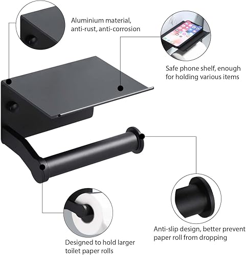 Miniatura 2 de Smarthome - Soporte de papel higiénico con estante para teléfono, dispensador de papel higiénico autoadhesivo de aluminio para mega rollo, soporte