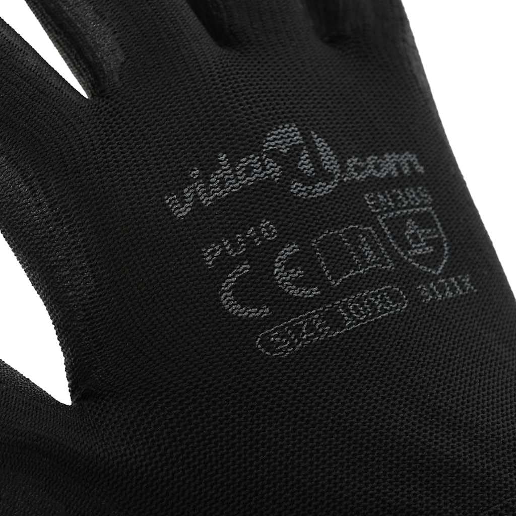 Lot de 24 paires de gants de travail en polyester - Noir - Taille 10 XL - Gants de montage avec protection contre les coupures et adhérence - Pour atelier, jardin, chantier, industrie