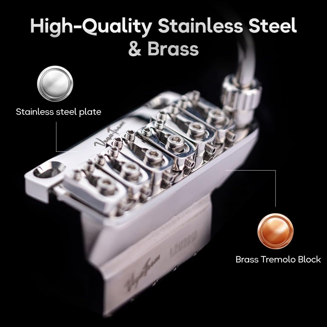 Vega Trem VT1 Special Linkshänder Gitarre 6 Schrauben Tremolo Bridge für Strat | Drop-in 6-Schrauben-No-Mod-Ersatz, 2-Wege-Vibrato, stabile Stimmung, Messingblock, glänzendes Finish