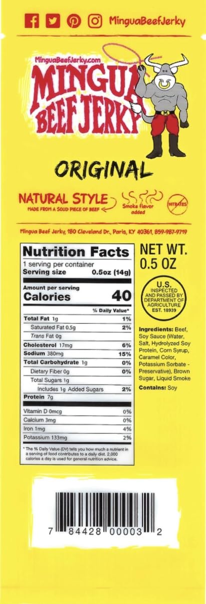 Mingua Beef Jerky (The Original) Mild Beef Jerky Strip Box (32 ct)
