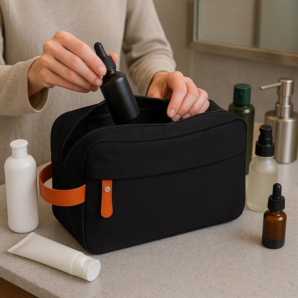 Necessaire Unissex Masculina Bolsa Para Viagem Trabalho Organizador Impermeável 2 Compartimentos Grande 2 Bolsos Organizadores (Preta)
