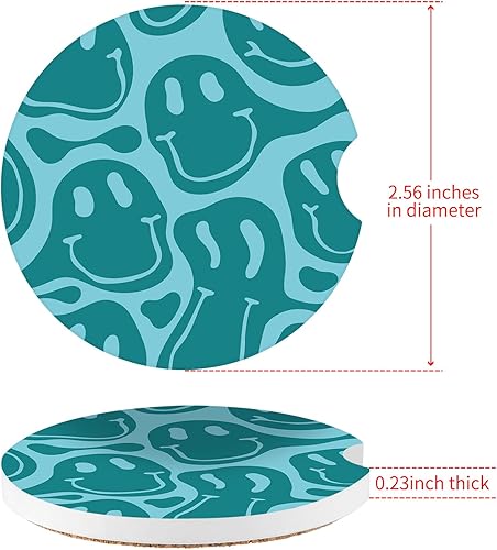 Miniatura 6 de Watbro Posavasos para Coche, Morados Sonrientes Absorbentes Paquete de 2 para Portavasos con Muesca para los Dedos, 2.56 pulgadas Cerámica