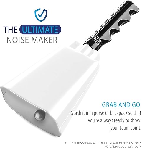 Miniatura 7 de Deke Home - Paquete de 2 cencerros de acero de 10 pulgadas con asa, fabricantes de ruido fuerte para fútbol, deportes, eventos, fiestas y seguridad,