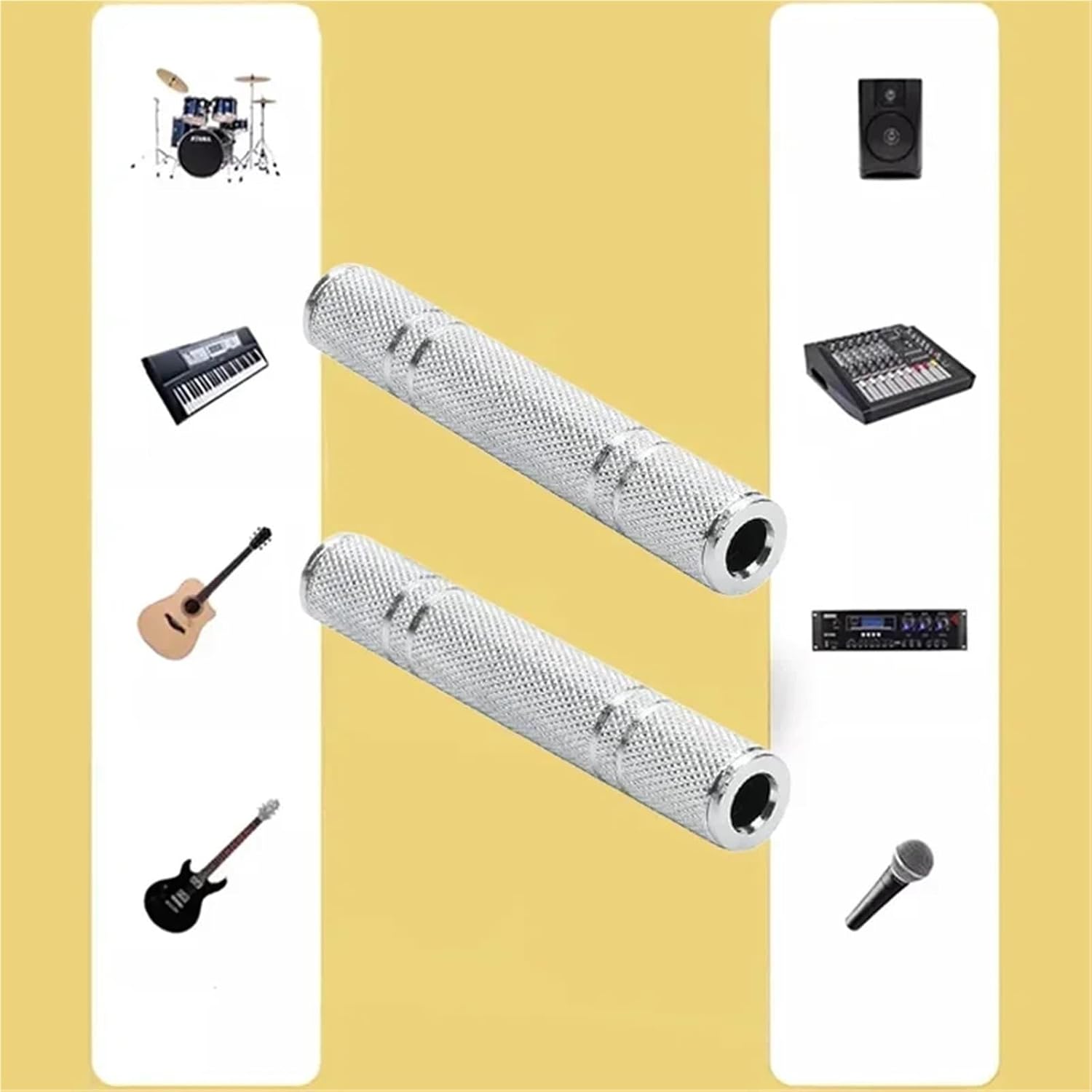 2/4/10Pcs Dual 6.35mm Stereo Female Socket Jack Connector Guitar Audio Cable Extender Adapter Coupler Converter for Speaker(10PCS)