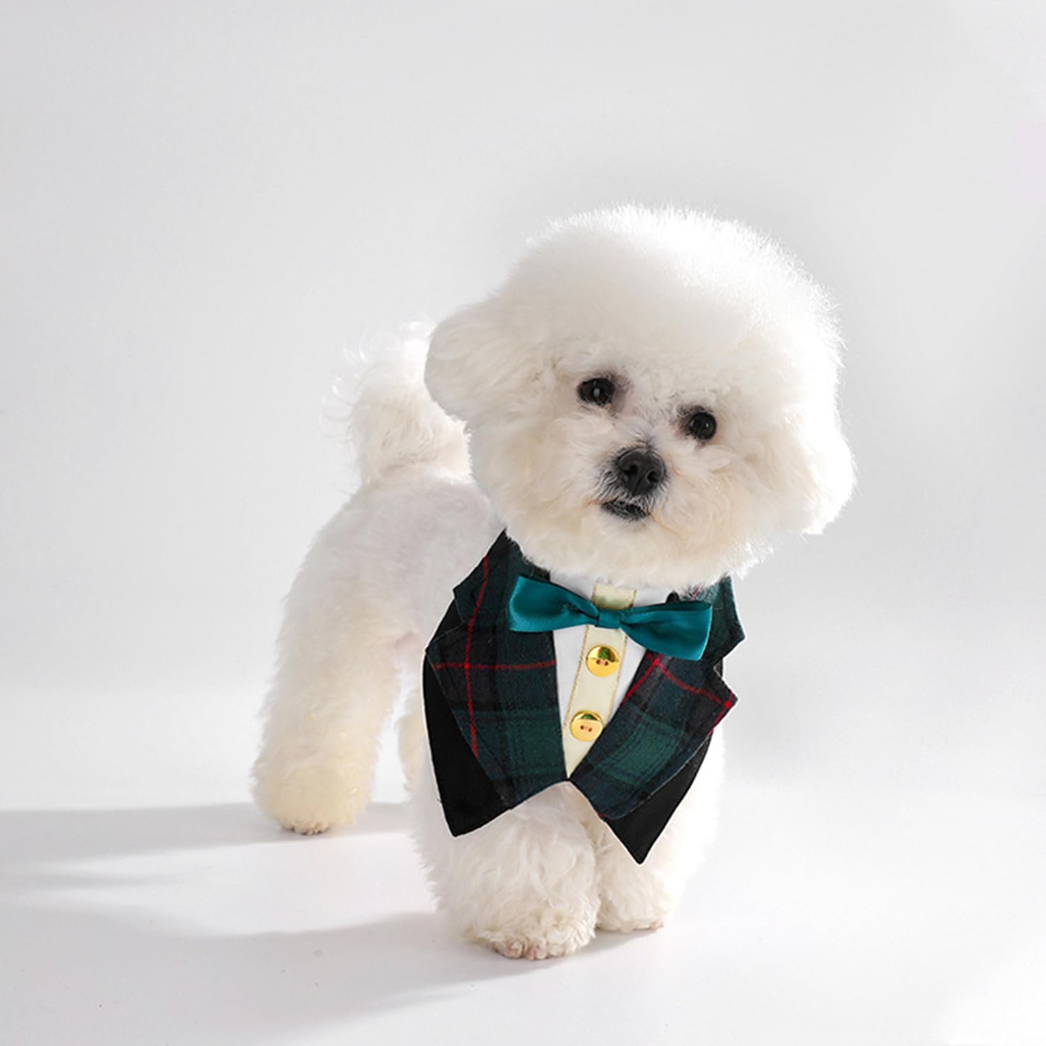 Small Dog Tuxedo Bandana,Formal Dog Wedding Bib Kerchief Adjustable Dog Valentines Bowtie Scarf Party Tux for Cat Puppy Small Dog_M(Green) - Image 3