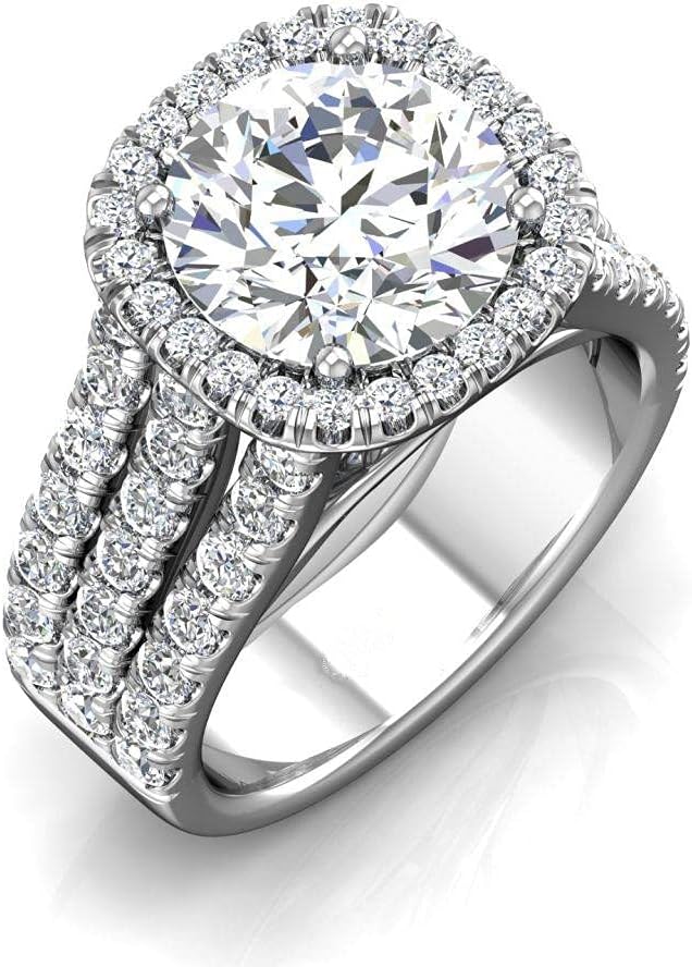 Blocaci Classic Round Engagement Rings for Women White Gold, 1 Carat Center Moissanite Women's Engagement Rings 10K 14K 18K Solid Gold Wedding Anniversary with Text Engraving