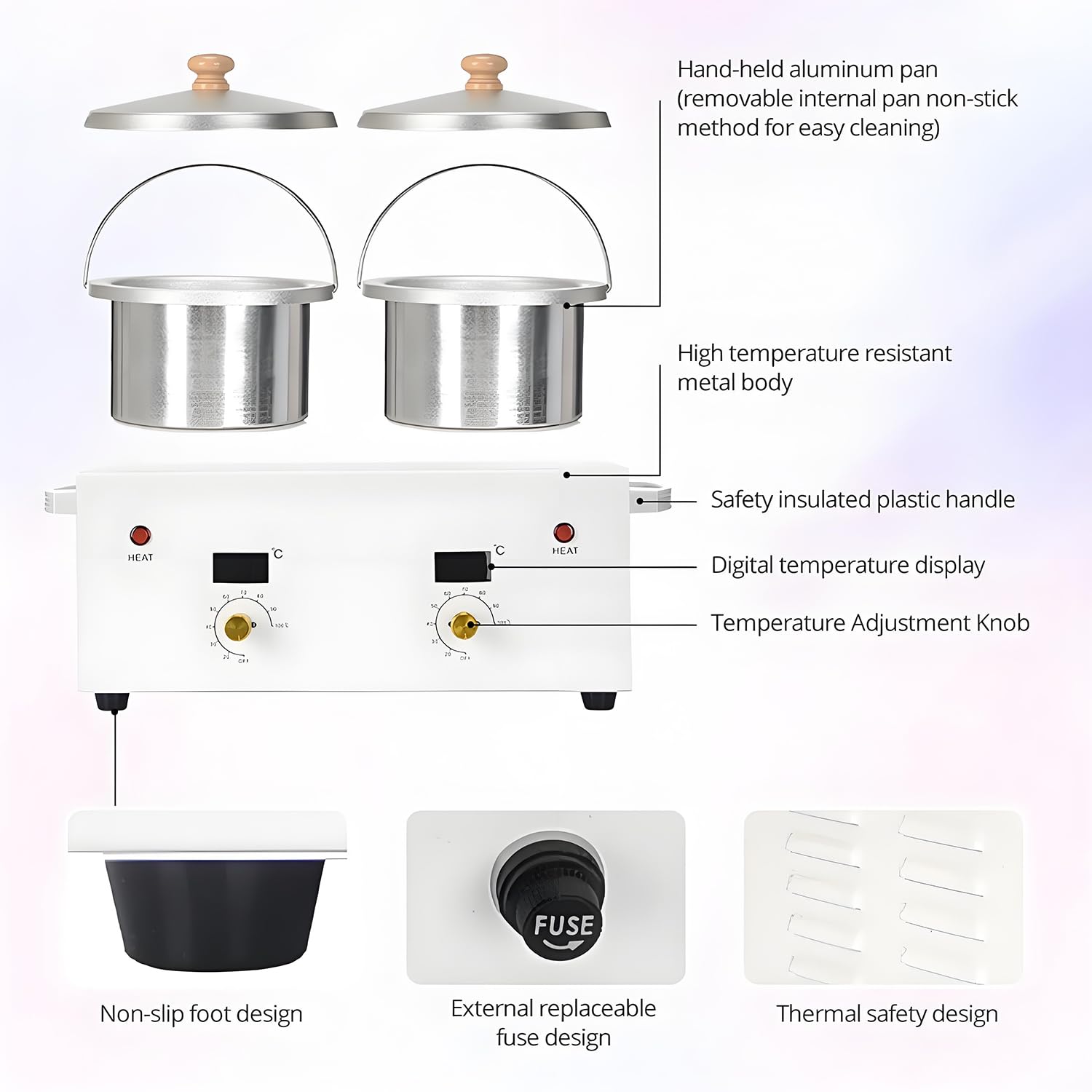 Pantalla Digital De Calentador De Cera Doble, Kit De Cera De La Nariz De 1000 Ml, Cera De Depilación con Juego De Temperatura Ajustable, Kits De Cera Caliente, Suministros De Vela Perfumada con Vela