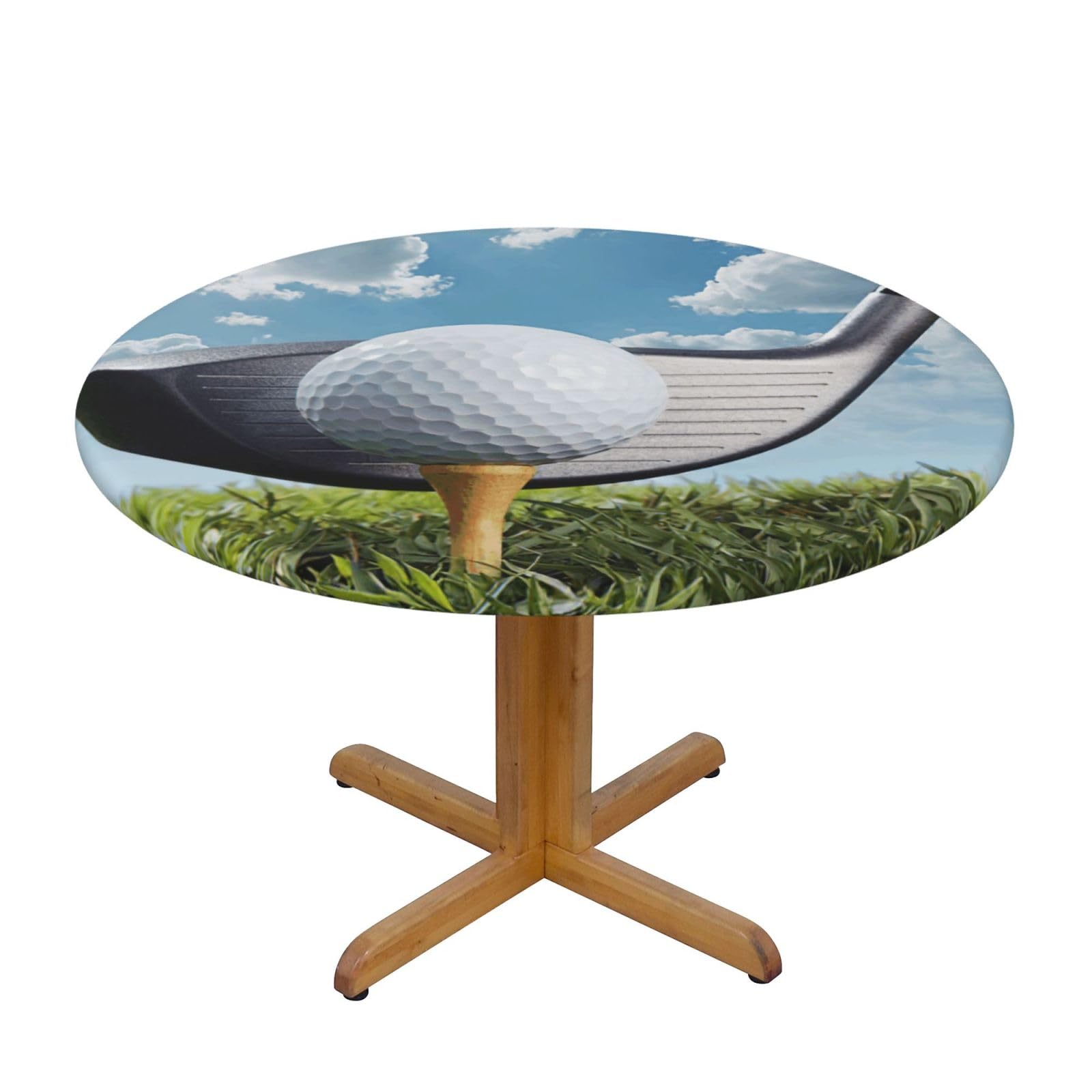Nappe ronde avec imprimé club de golf antitache et lavable pour table ronde