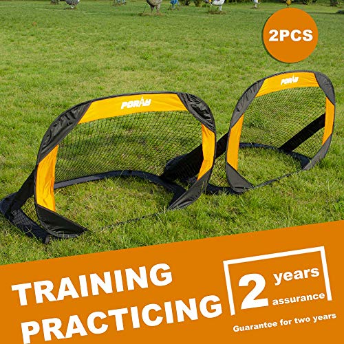 porayhut 4FT Pop Up Kids Soccer Goal and Ball Sets Portable Soccer Net for Training Easy Assembly with Compact Carrying Bag Gift Idea for Toddlers with Pump and 8 Stakes (Black Orange)