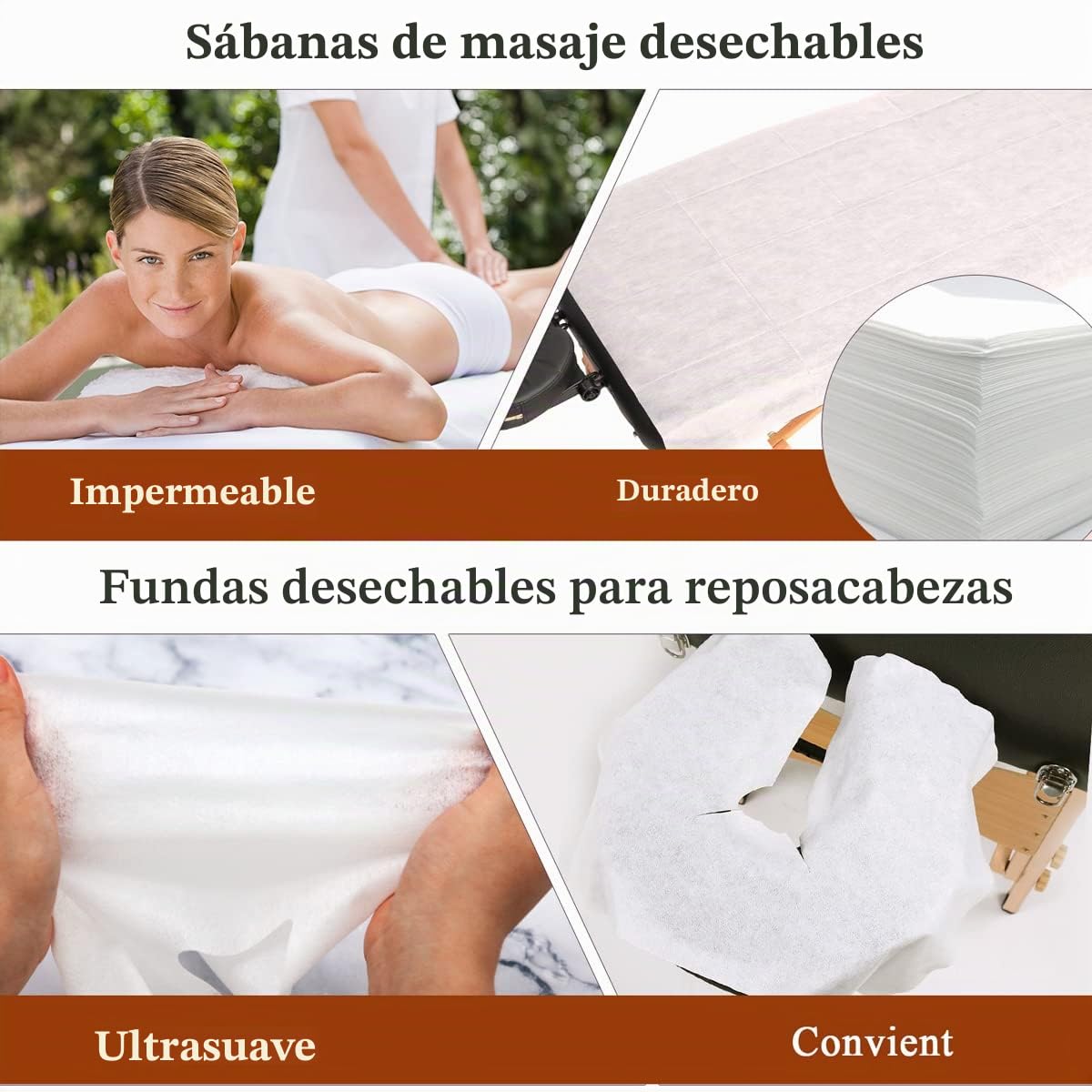 100 Piezas Sabanas Masaje Desechables traje, 50 Piezas Sábanas Desechables para Camillas de Masaje y 50 Piezas Cubierta de Apoyacabezas Desechables para Masaje