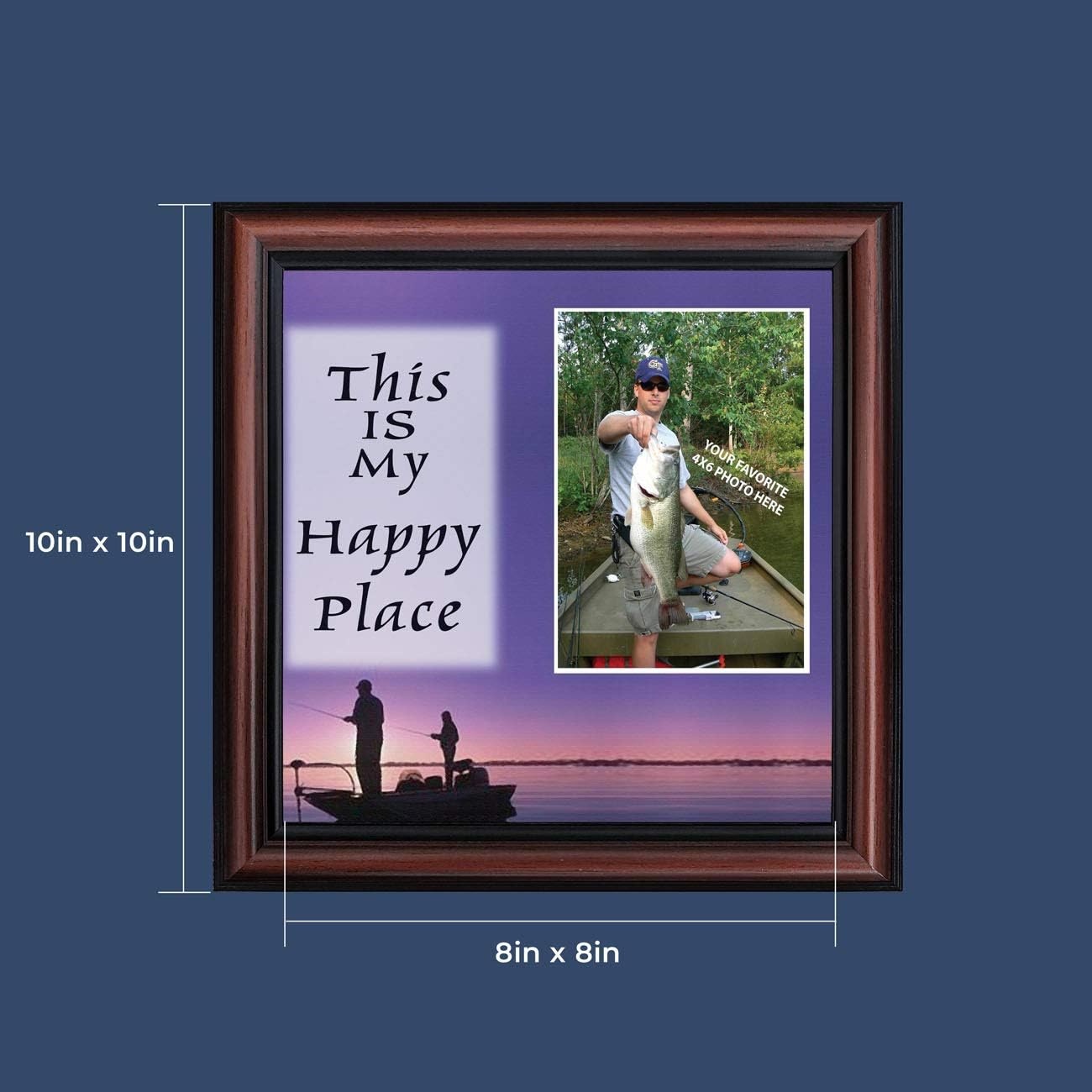Fishermans Happy Place, Personalized Fishermens Gifts for the One You Love, Fishing Décor Picture Frame 10X10 9722W