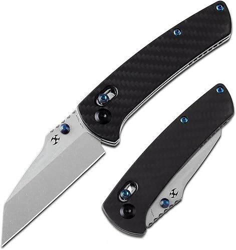 KANSEPT Main Street - Cuchillo plegable de bolsillo, hoja de acero afilada de 60.6 in, mango de fibra de carbono de sarga con bloqueo de eje y perno