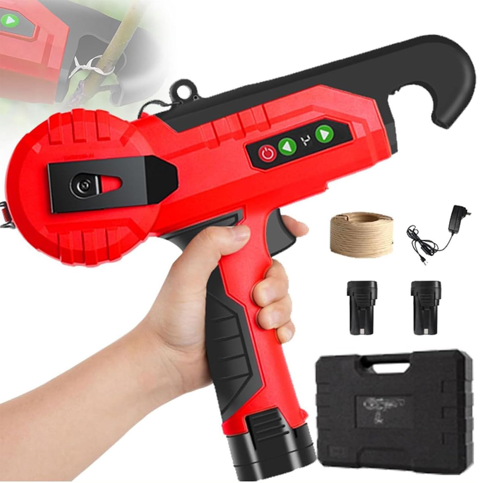Macchina per Legami Portatili, Macchina per Colpa per impianti elettrici Giardino di Nastro di Legame con Nastro con 2 Nastri Rotoli, 1 Scatola, 2 batterie, per UVA, lamponi, pomodori