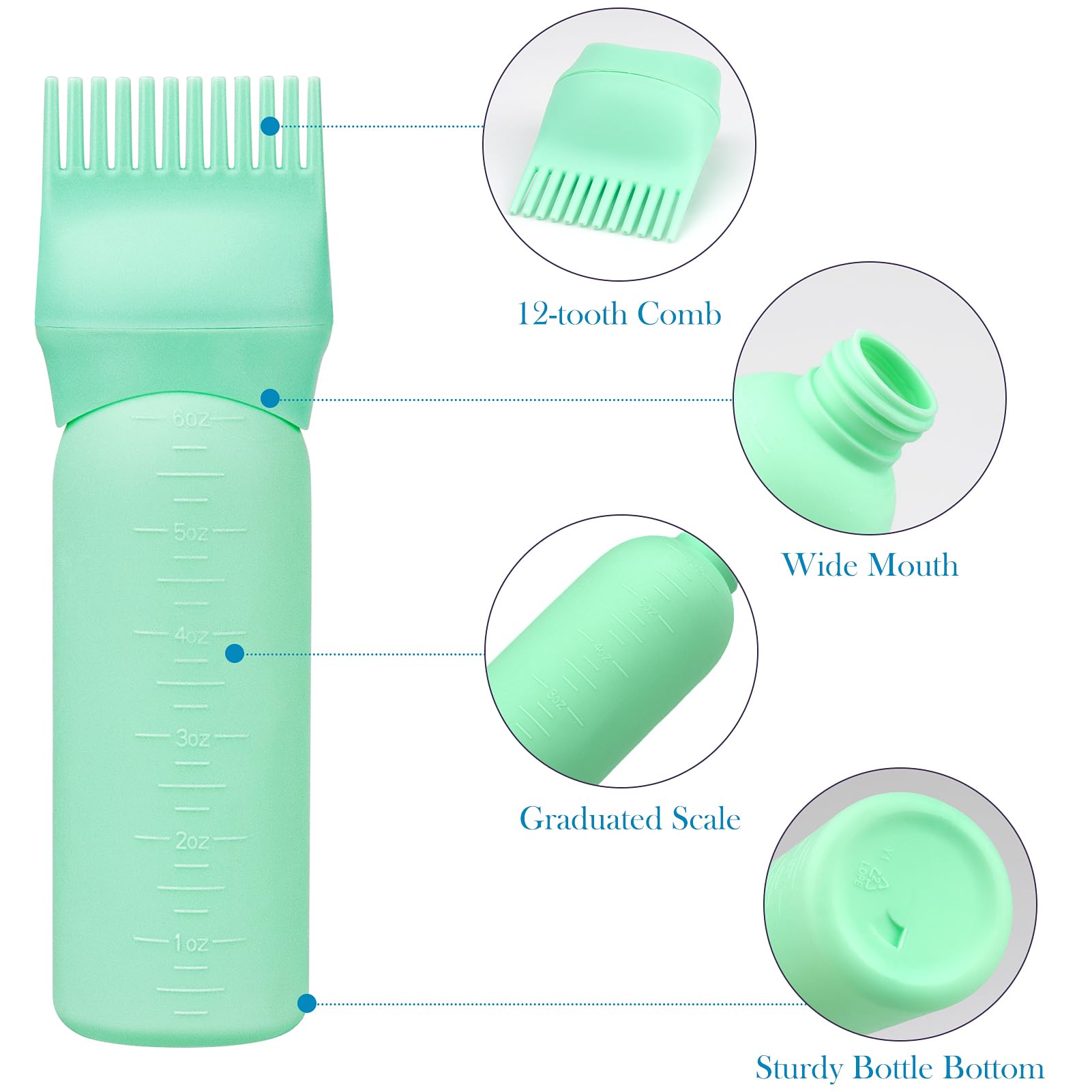 Cosywell Haaröl-Applikatorflasche, 170 ml, Wurzelkamm, Applikatorflasche, Haarfärbe-Applikator-Pinsel für Haarwurzeln, Kamm mit abgestufter Skala (Schwarz, Blau, Grün), 3 Stück