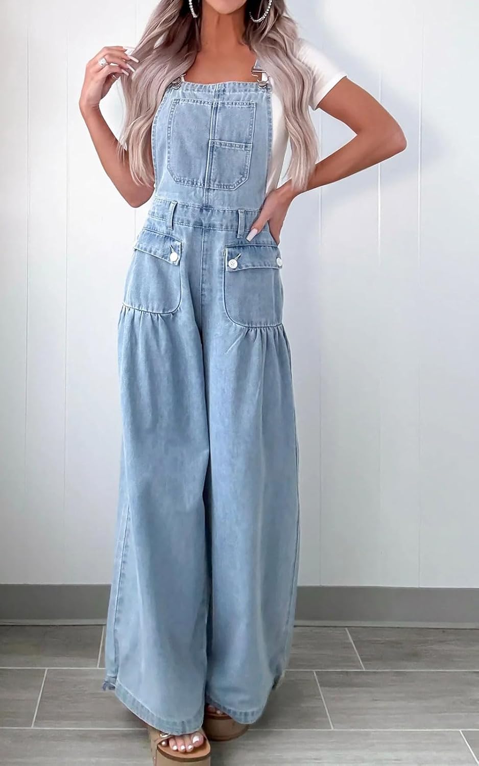loveimgs Women Versatile Baggy Denim Bib Overalls Wide Leg Jean Jumpsuit Palazzo Pans Cargo Barrel Overall Loose Romper Y2k