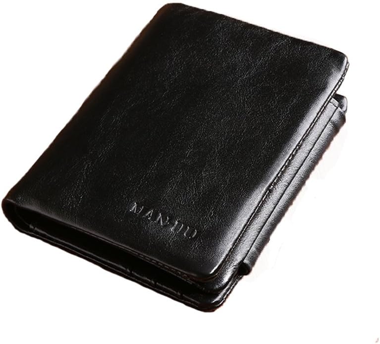 Black Horizontal Wallet Mens Genuine Leather Trifold Wallet with Money Clip and Zipper Coin Pouch