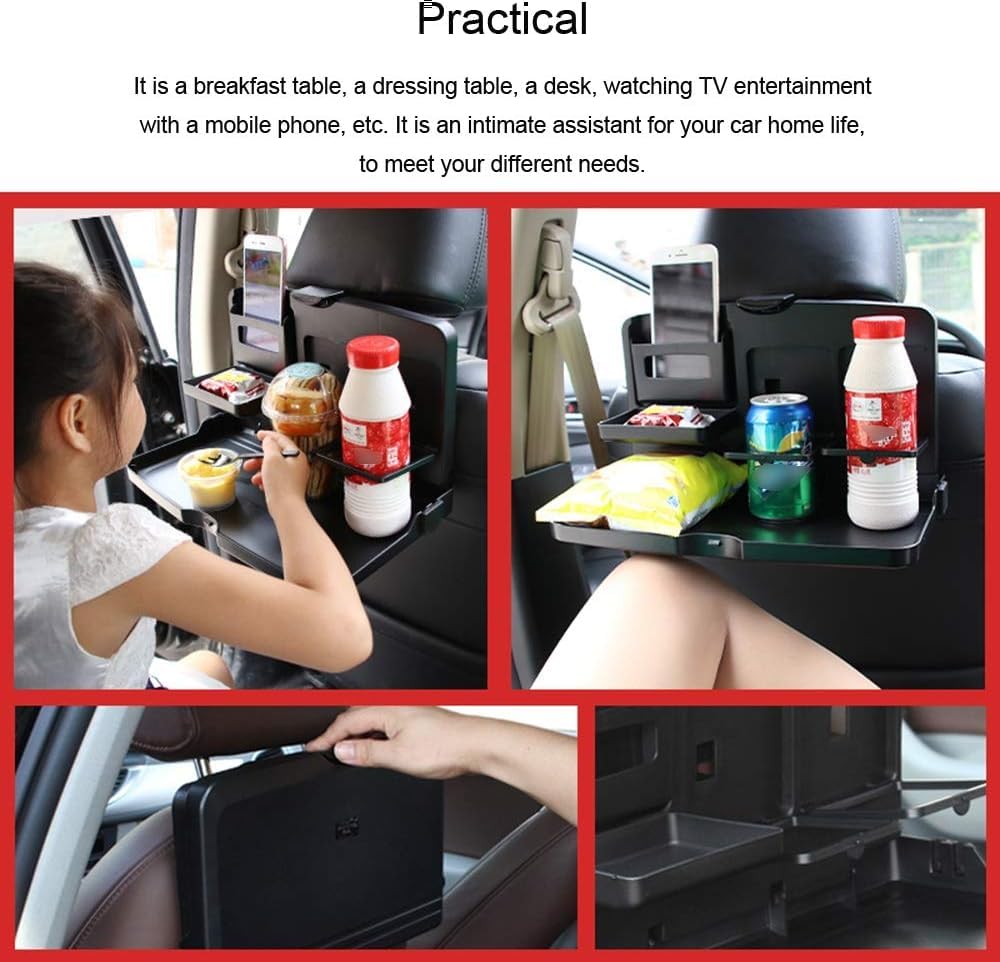 AutoBizarre Plateau de nourriture pour siège arrière de voiture - Organiseur de table pliable - Multifonctionnel - Portable - Avec porte-gobelet - Support de téléphone universel pour toutes les