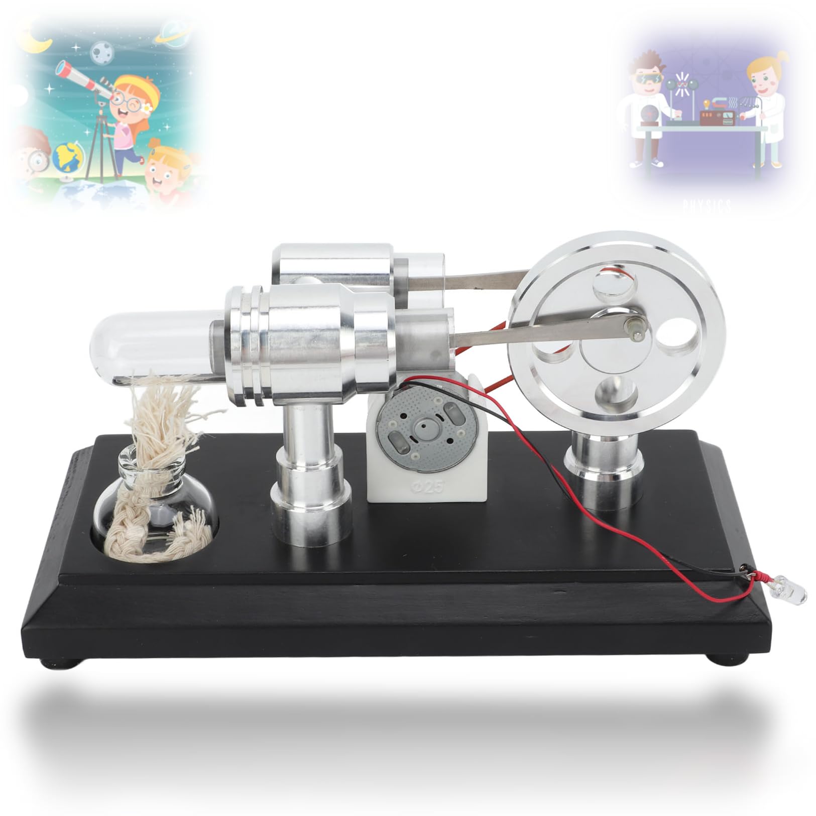 Stirling Motor Sterling Engine Steam Heat Education Model Kit Stirling Motor with LED Stirling Motor Physics Science Education Toy 16 x 10 x 8 cm for Children Craft Laboratory Teaching Model