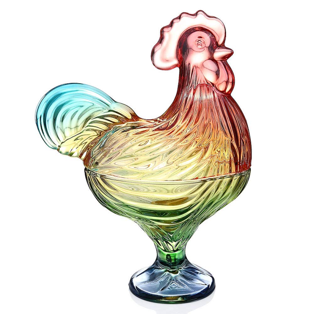 Statue de coq en verre d'art et pot de rangement fait main pour salon
