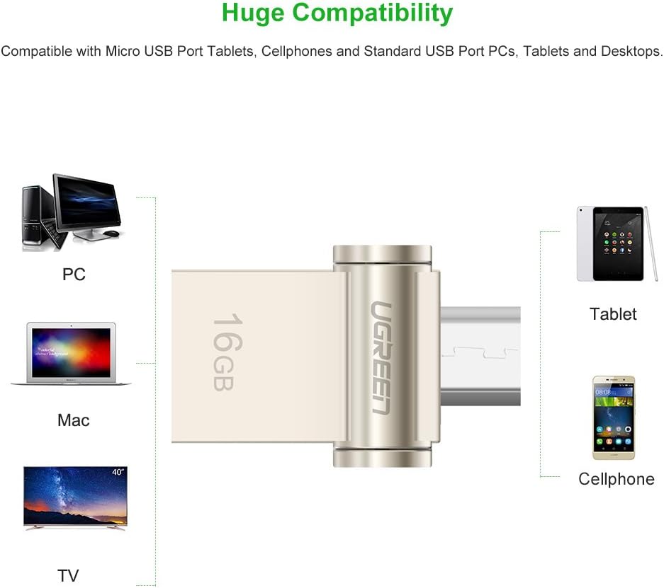 Ugreen USB Flash Drive, USB 2.0 Micro USB OTG Disk, Thumb Drive Memory Disk 16GB Key Ring for Android Smartphones and Tablets