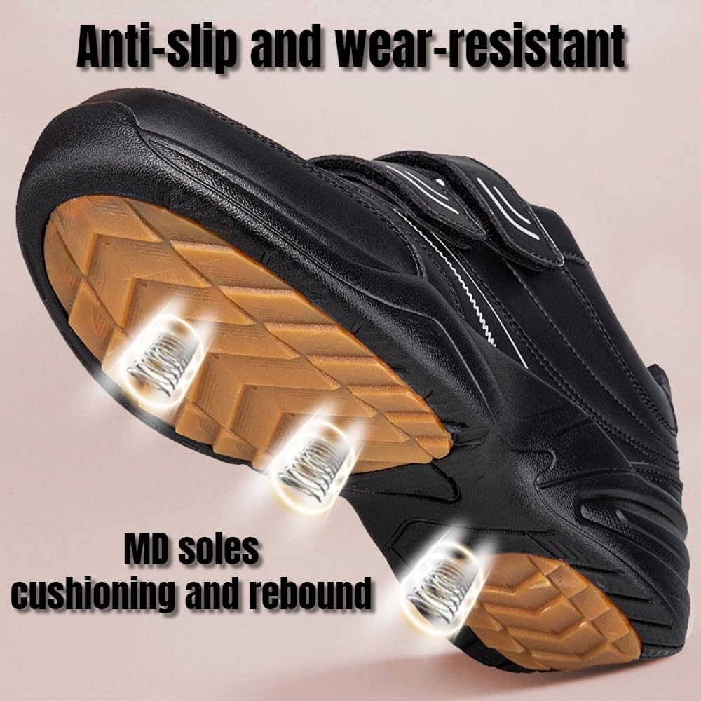 Zapatillas de Deporte Hombre Zapatos de Cuero Anchos Hombres | Zapatillas para Caminar Hombre Zapatos de piel para diabéticos Cierre Ajustable Hinchados o Diabéticos