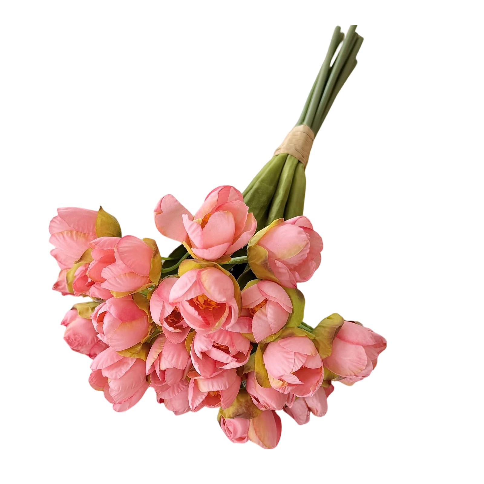 Limtula 24 Stems Silk Fabric Tulips Flower with Bendable Wire Stems Artificial Bunch for Wedding Reception Decoration Realistic Arrangement