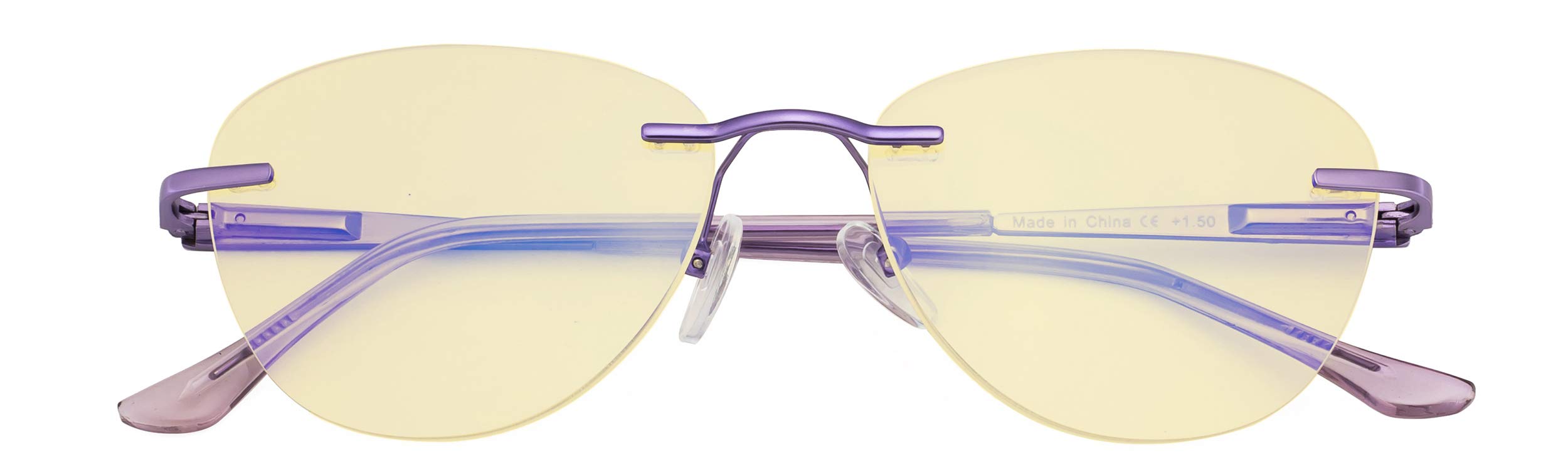CessBlu Ladies Cat-eye Blue Light Blocking Glasses Anti Glare UV Rimless Computer Eyeglasses for Women Reading Screen (Purple)+0.5