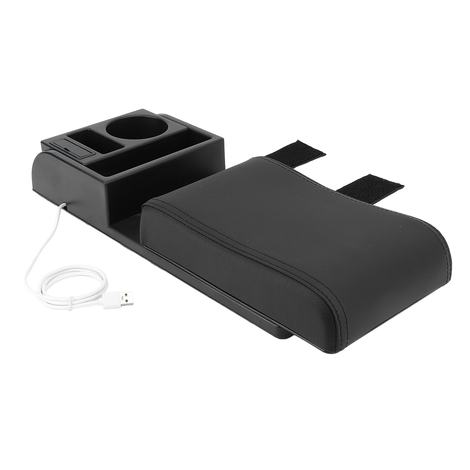 Uniwersalna Poduszka do Podłokietnika Samochodowego, Wygodna, Regulowana Konsola do Przechowywania z Portem USB dla Kierowców SUV-ów, Akcesoria Samochodowe ze Skóry z Mikrofibry (czarna