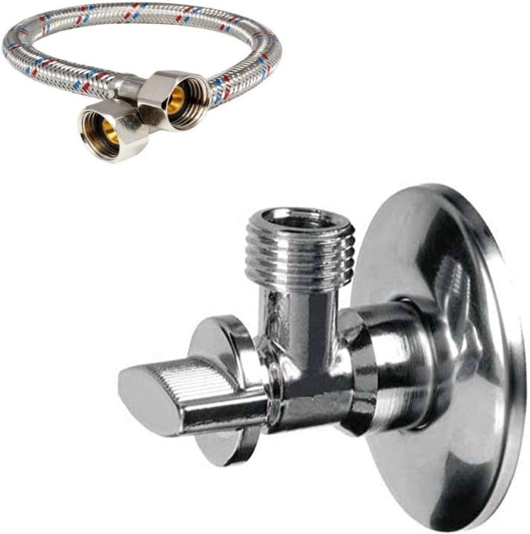 Stainless Steel Angled Water Isolating Valve 1/2''X1/2''+ Flexible Hose